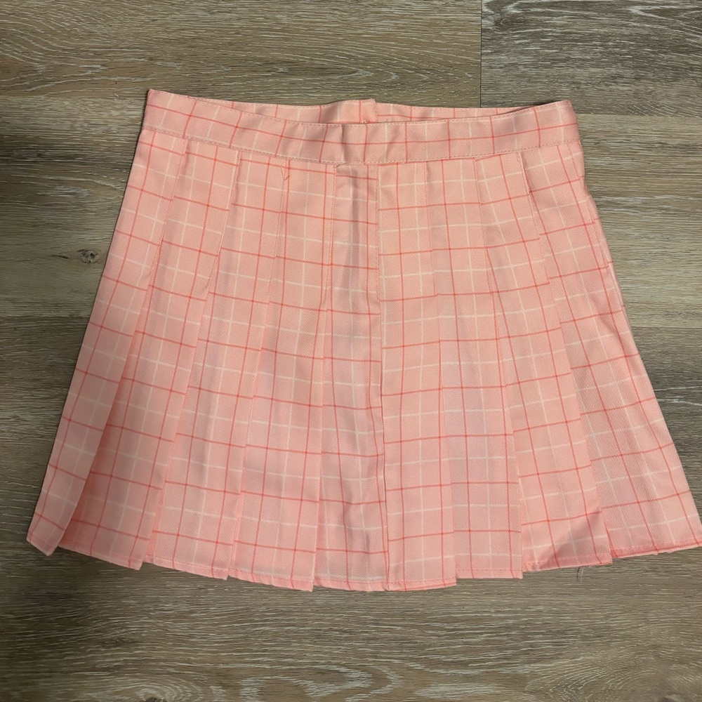 BOGO Pink pleated plaid mini skirt